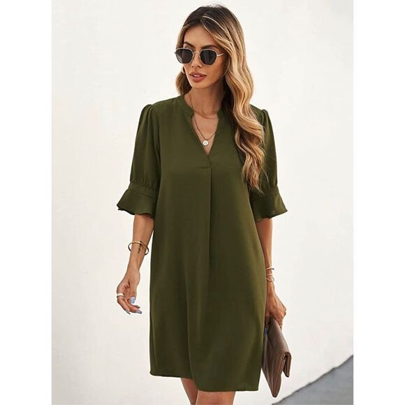 (Sold) NWOT Amazon Notched Neck Flounce Sleeve Tunic Dress Size XL - Picture 4 of 9